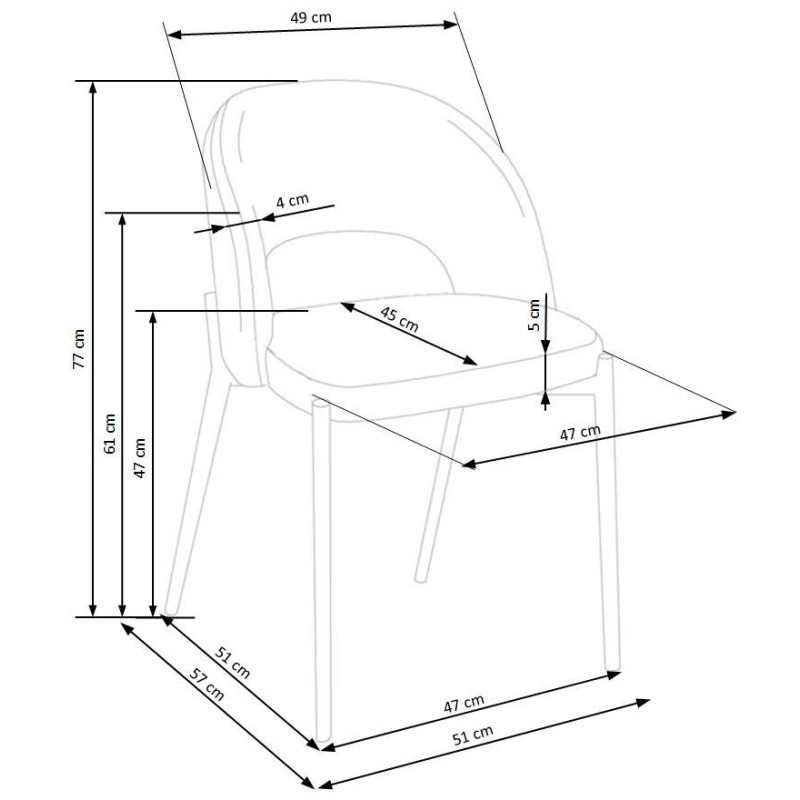 K373 Καρέκλα τραπεζαρίας σε γκρι 51x57x77 με ύψος καθίσματος 47cm