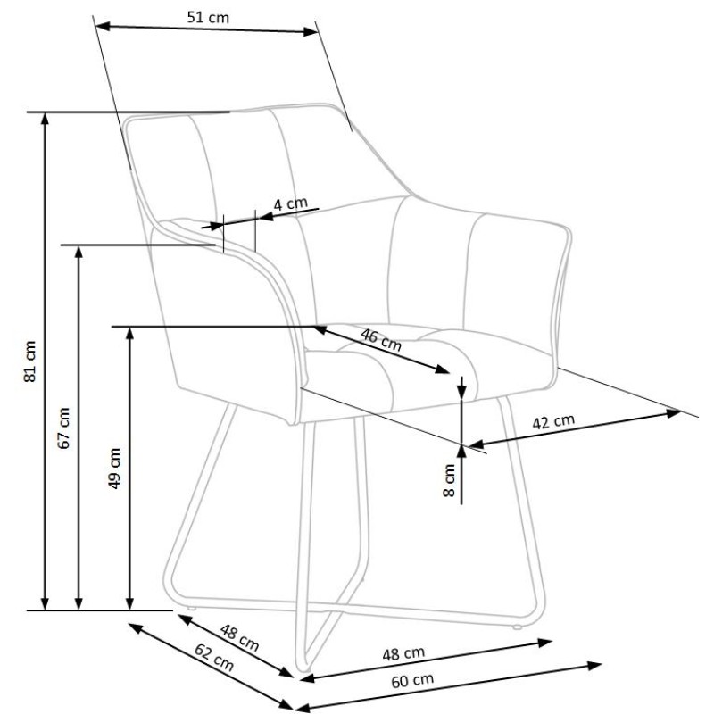 K377 Καρέκλα γκρι 60x62x81 με ύψος καθίσματος 49 cm
