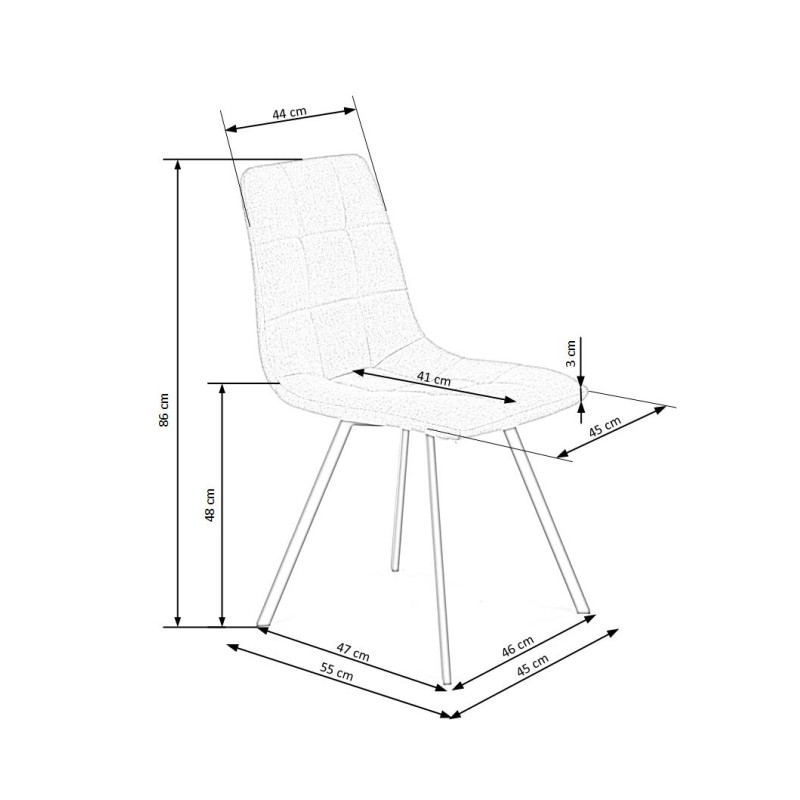 K402 Καρέκλα γκρι 45x55x86cm με ύψος καθίσματος 48 cm