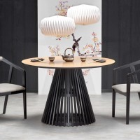 Τραπέζι στρογγυλό MIYAKI φυσική δρυς-μαύρο 120x120x77 cm 2010001188339