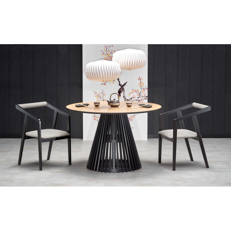 Τραπέζι στρογγυλό MIYAKI φυσική δρυς-μαύρο 120x120x77 cm 2010001188339