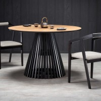 Τραπέζι στρογγυλό MIYAKI φυσική δρυς-μαύρο 120x120x77 cm 2010001188339