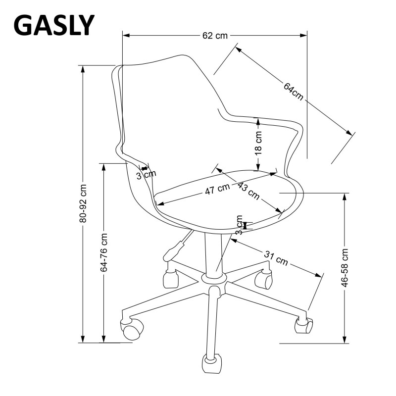 GASLY Καρέκλα γραφείου με απλό μηχανισμό σε ροζ 64x62x80cm