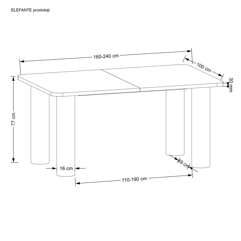 Τραπέζι προέκτασης ELEFANTE RECTANGLE, φυσική δρυς 160-240x100x77Y 2010001194248
