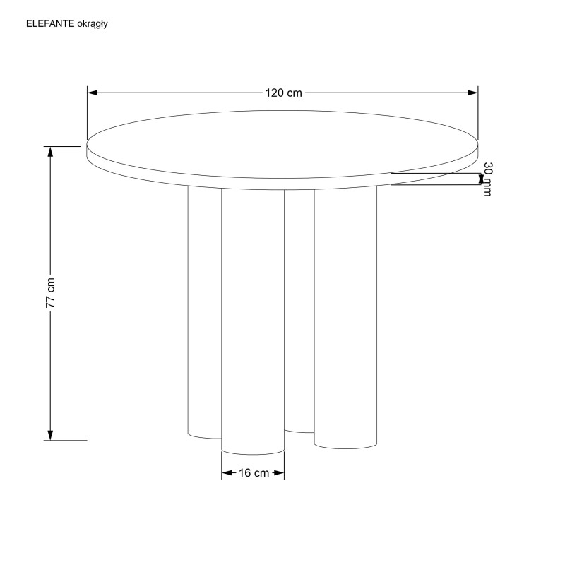 ELEFANTE ΣΤΡΟΓΓΥΛΟ τραπέζι  φυσική δρυς 120x120x77Y 2010001194255