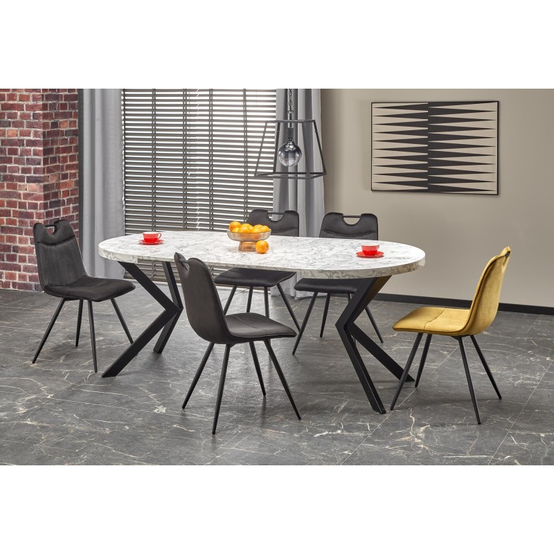 Τραπέζι PERONI, λευκό μάρμαρο / μαύρο Φ100-250/100/75 cm 2010001194323
