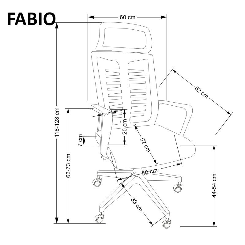 FABIO Καρέκλα γραφείου με μηχανισμό TILT σε μαύρο 60x62x118cm