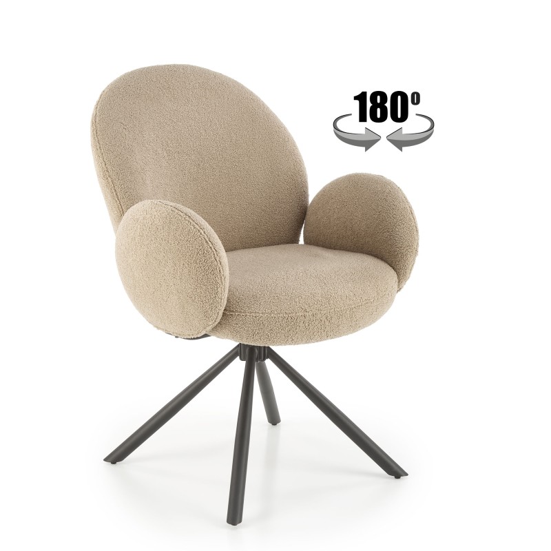 K498 Καρέκλα ,boucle μπεζ-μαυρο 64x63x90cm με λειτουργία περιστροφής
