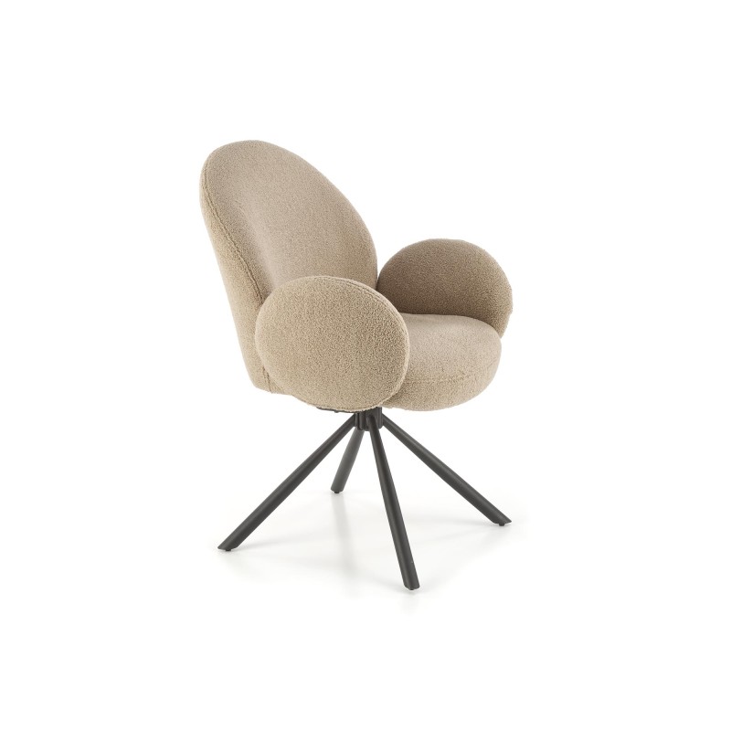 K498 Καρέκλα ,boucle μπεζ-μαυρο 64x63x90cm με λειτουργία περιστροφής