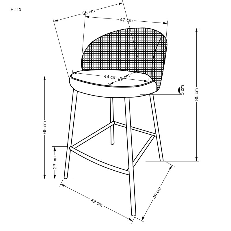 H113 Σκαμπό μπαρ μαύρο/λευκό 47x55x85 με ύψος καθίσματος 65 cm