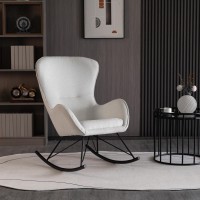 Κουνιστή πολυθρόνα με ύφασμα μπουκλέ σε λευκό 72x100x106 με ύψος καθίσματος 46cm
