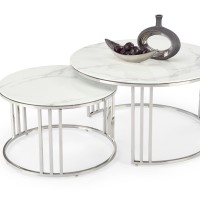 MERCURY σετ από 2 τραπέζια 80x80x45-60x60x38 υλικό: γυαλί / ανοξείδωτο ατσάλι-λευκό μάρμαρο 2010001197072