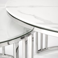 MERCURY σετ από 2 τραπέζια 80x80x45-60x60x38 υλικό: γυαλί / ανοξείδωτο ατσάλι-λευκό μάρμαρο 2010001197072