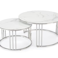 MERCURY σετ από 2 τραπέζια 80x80x45-60x60x38 υλικό: γυαλί / ανοξείδωτο ατσάλι-λευκό μάρμαρο 2010001197072