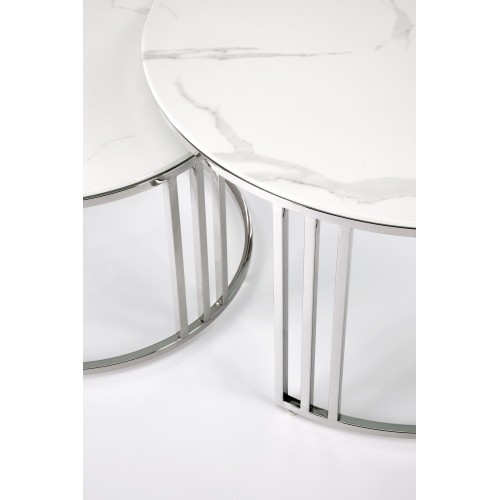 MERCURY σετ από 2 τραπέζια 80x80x45-60x60x38 υλικό: γυαλί / ανοξείδωτο ατσάλι-λευκό μάρμαρο 2010001197072