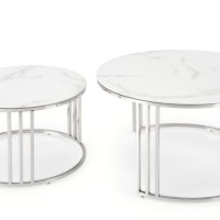 MERCURY σετ από 2 τραπέζια 80x80x45-60x60x38 υλικό: γυαλί / ανοξείδωτο ατσάλι-λευκό μάρμαρο 2010001197072
