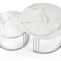 MERCURY σετ από 2 τραπέζια 80x80x45-60x60x38 υλικό: γυαλί / ανοξείδωτο ατσάλι-λευκό μάρμαρο 2010001197072