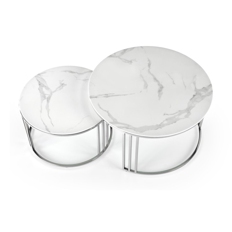 MERCURY σετ από 2 τραπέζια 80x80x45-60x60x38 υλικό: γυαλί / ανοξείδωτο ατσάλι-λευκό μάρμαρο 2010001197072