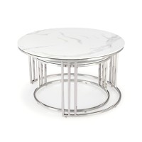 MERCURY σετ από 2 τραπέζια 80x80x45-60x60x38 υλικό: γυαλί / ανοξείδωτο ατσάλι-λευκό μάρμαρο 2010001197072